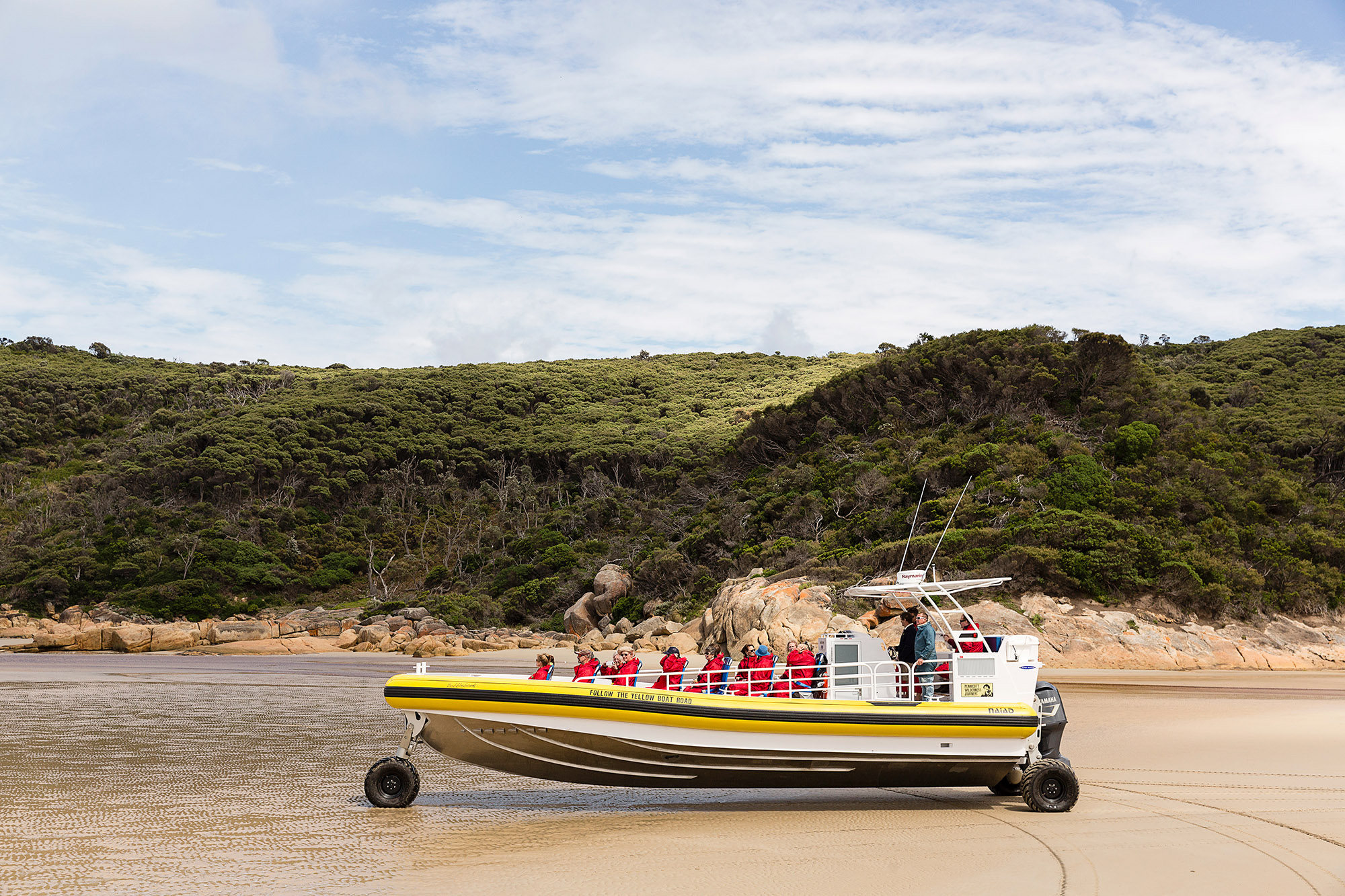 These specialized amphibious vessels allow visitors to launch directly from the beach, bypassing the need for traditional docks in the rugged national park.